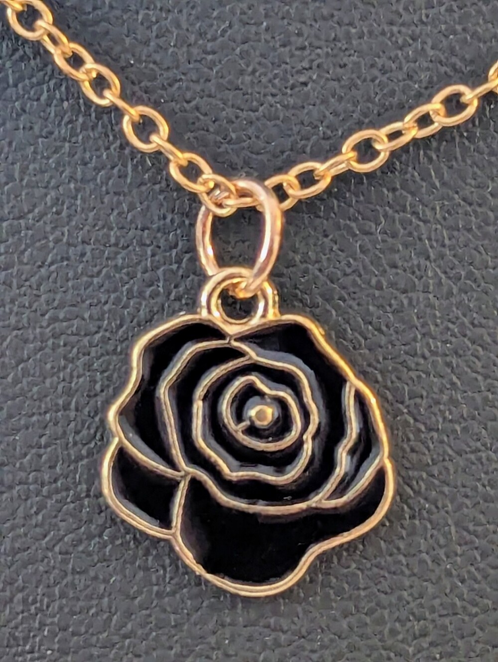 Fashion Jewelry Gold Layered Necklace Set with Black Rose & Pendant - Picture 3 of 5
